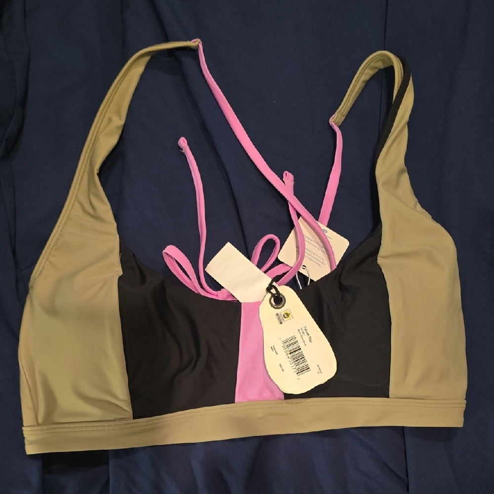 Prana Black, Pink, and Tan Sports Bra